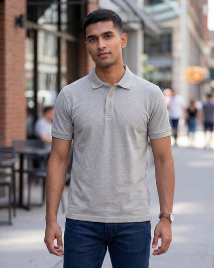 Classic Grey Melange Men's Polo T-Shirt