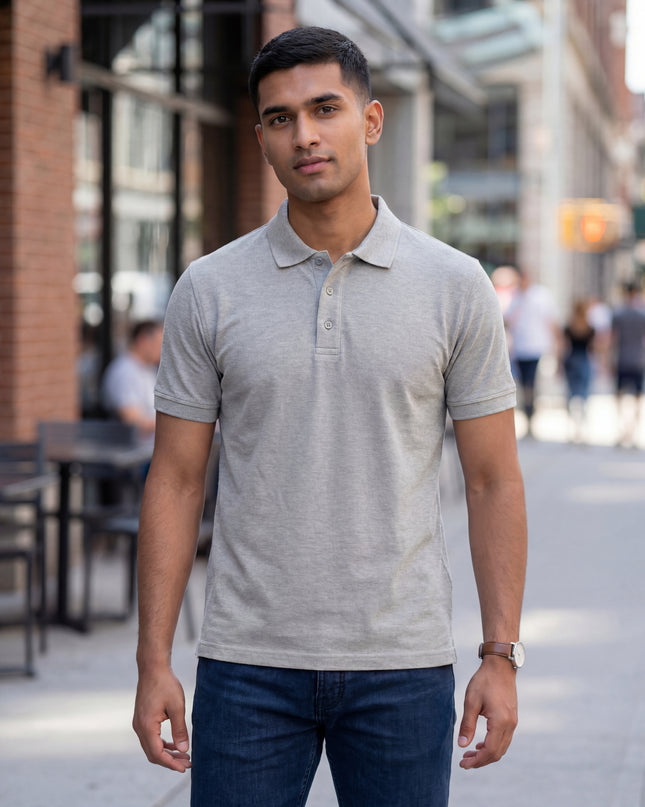 Classic Grey Melange Men's Polo T-Shirt
